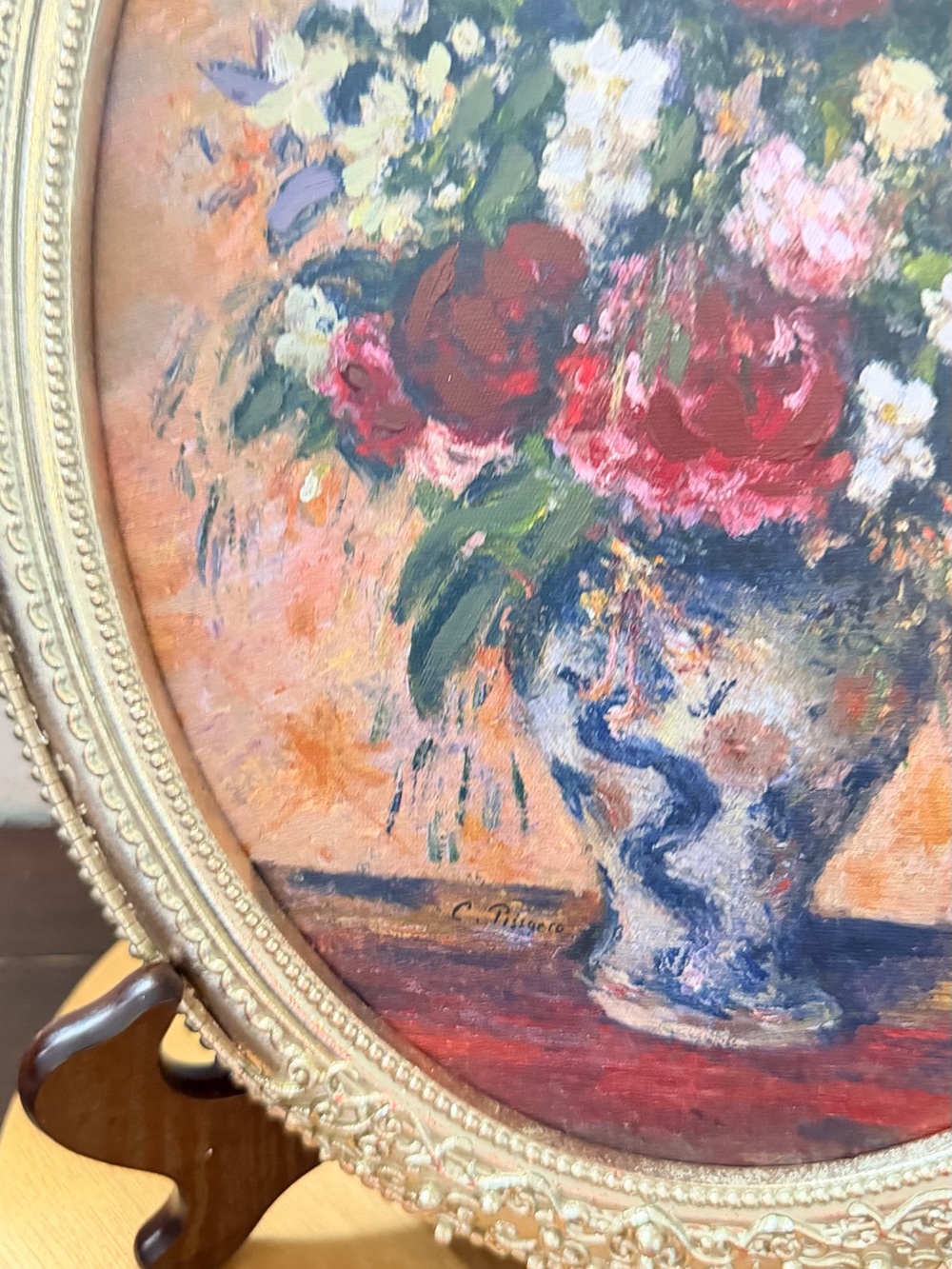 Camille Pissarro "Vase of Flowers" Framed Oval Art Print - Signed - Picture 5 of 12